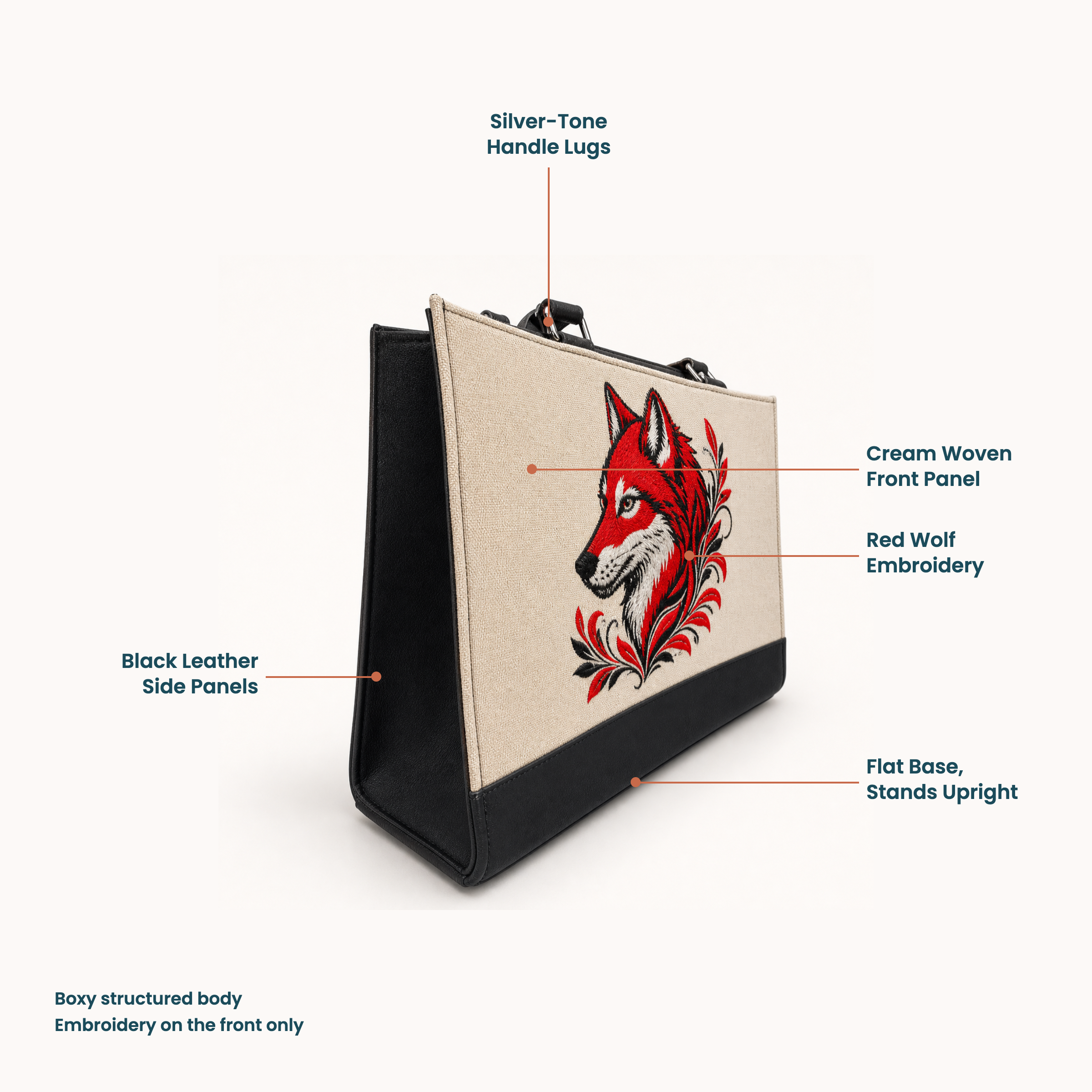 red wolf embroidered tote product page images selection (1) red wolf embroidered tote product page images selection (1)