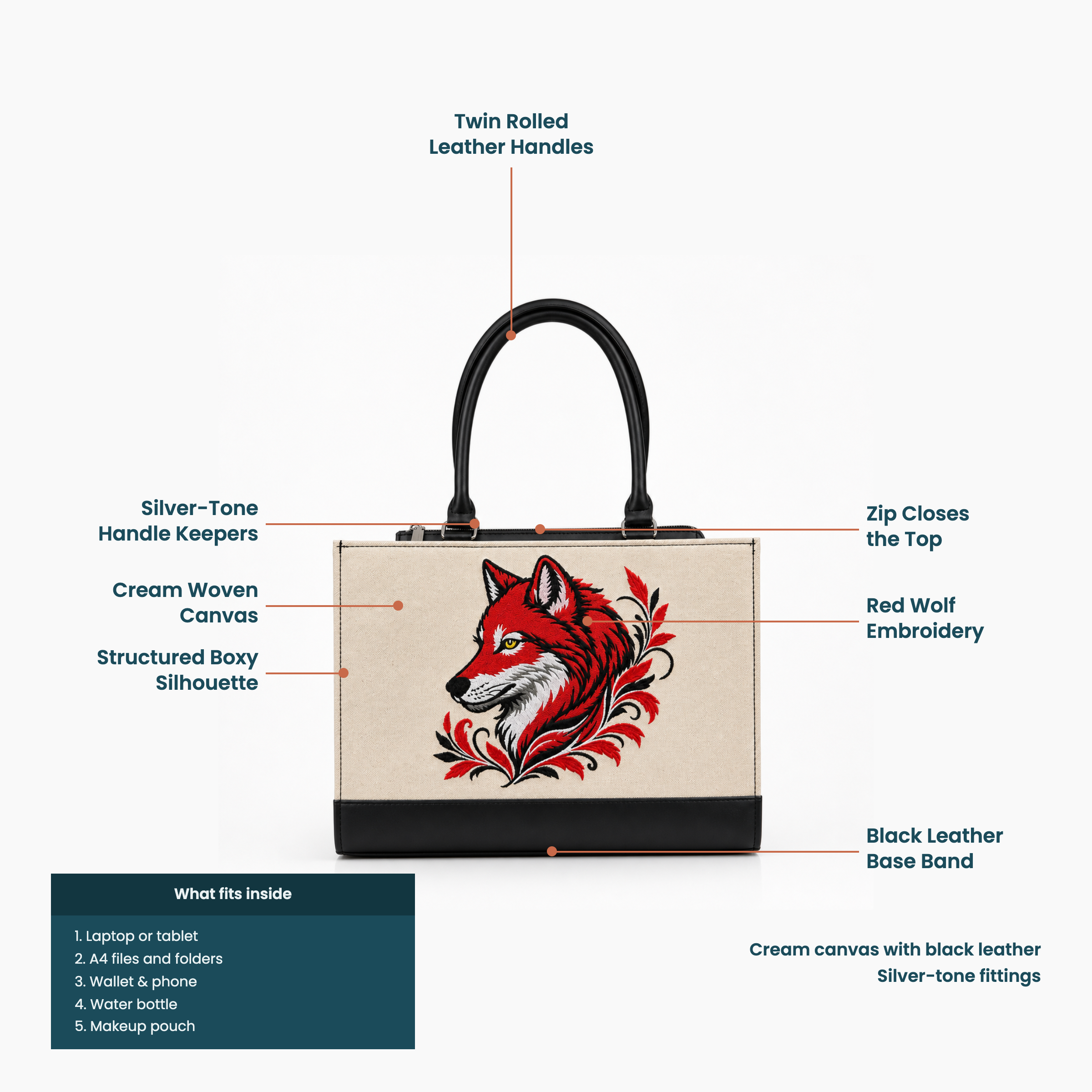 red wolf embroidered tote product page images selection red wolf embroidered tote product page images selection